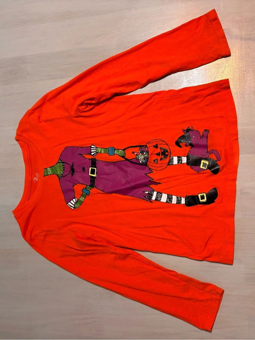 Kids Girl Halloween Witch Costume Long Sleeve Tee Shirt Orange Purple Medium 7/8
